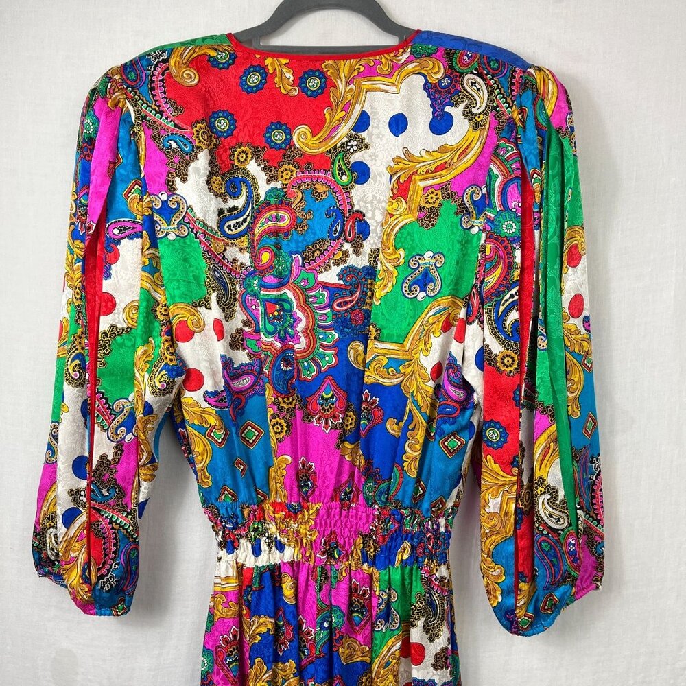 Vintage Diane Freis 100% Silk Maxi Dress Womens M Paisley Deadstock Avant Garde - Picture 7 of 15